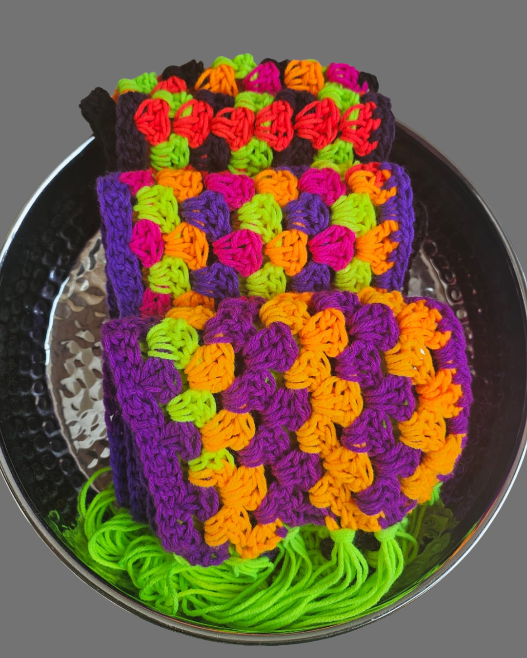 Schal in Neon Knallerfarbe, Grannymuster